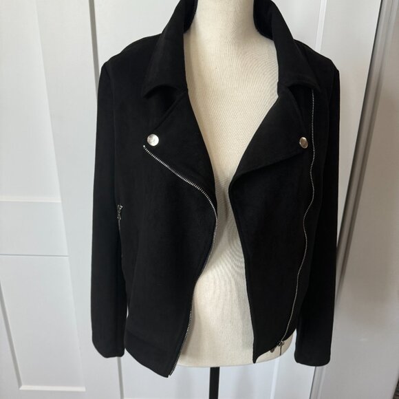 NWOT Long Sleeve Faux Suede Motorcycle Jacket Zipper Short Coat Size L - Picture 7 of 10